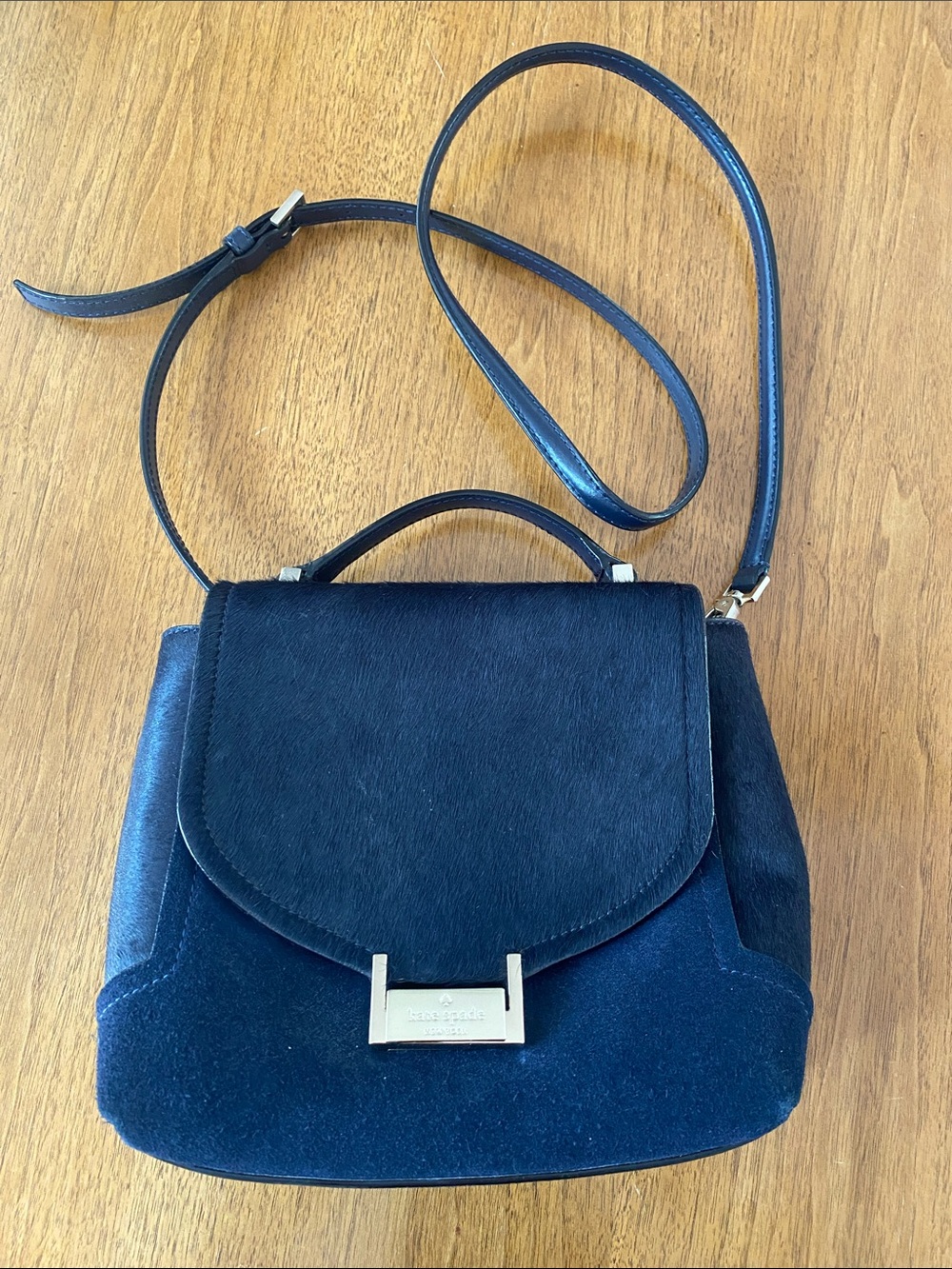 Kate Spade blue calf hair/suede crossbody bag